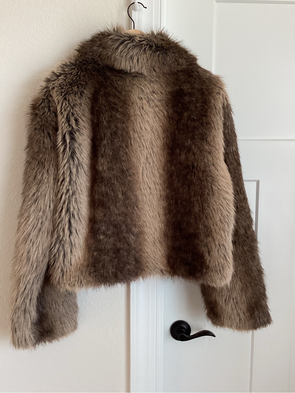 Anthropologie Faux-Fur Cropped Jacket Maeve Rae Collared New Large Brown Mink - Picture 10 of 14